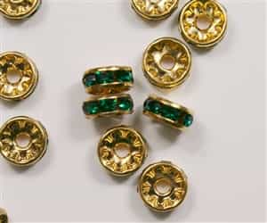 Czech Rhinestone Rhondell - 8mm Gold/Emerald