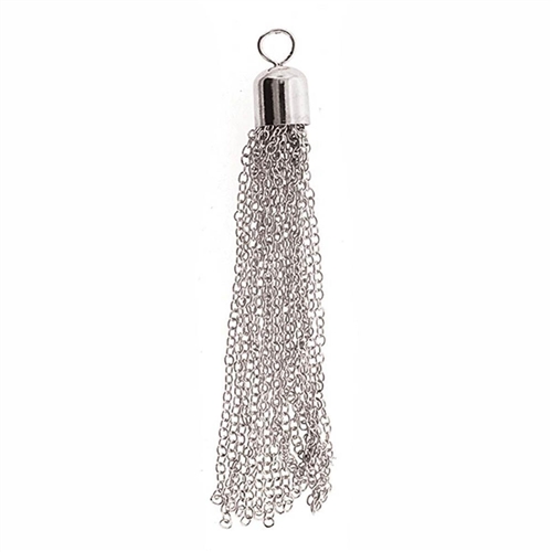 TAS003-SP Shiny Silver 8mm Bell Cap Chain Tassel - 1 Tassel