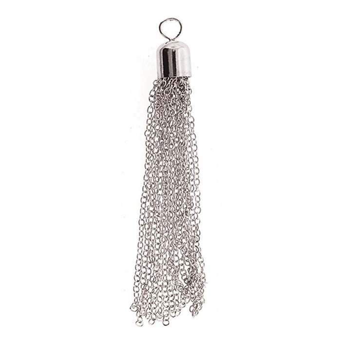 TAS003-SP Shiny Silver 8mm Bell Cap Chain Tassel - 1 Tassel