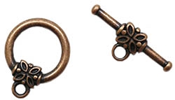 TCACP14MM - Toggle Clasp - Antique Copper Plated - 14mm Round with Flower