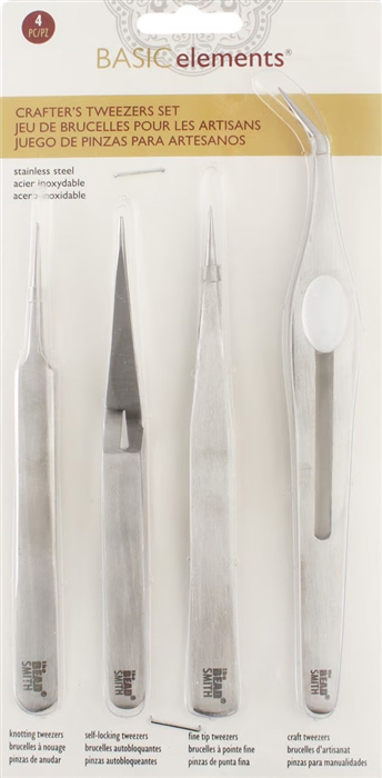 BeadSmith 4-Piece Crafter's Tweezers Set - Satin Stainless Steel