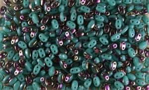 SUPERDUO BEADS 2.5x5mm 8 Grams GREEN TURQUOISE SLIPERIT