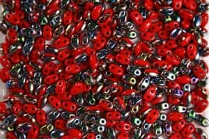 SUPERDUO BEADS 2.5x5mm 8 Grams  CORAL VITRAIL BEAD