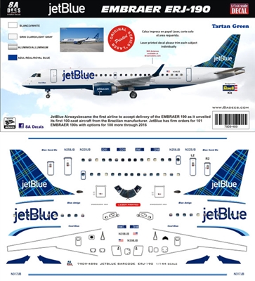 1:144 JetBlue Embraer 190 (Tartan Green cs)