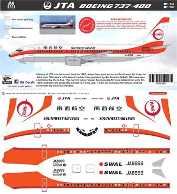 1:144 JAL Japan TransOcean Air Southwest Airlines Boeing 737-400