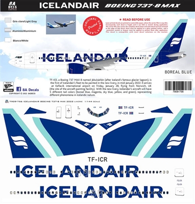 1:144 Icelandair (2022 cs) 'Boreal Blue' Boeing 737-MAX8