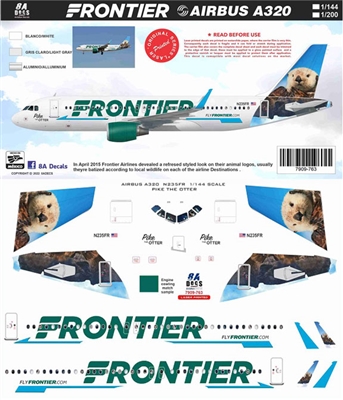 1:144 Frontier Airlines 'Pike the Otter' Airbus A.320NEO