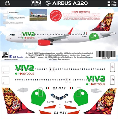 1:144 Viva Aerobus 'Tecate Pal Norte (2022)' Airbus A.320