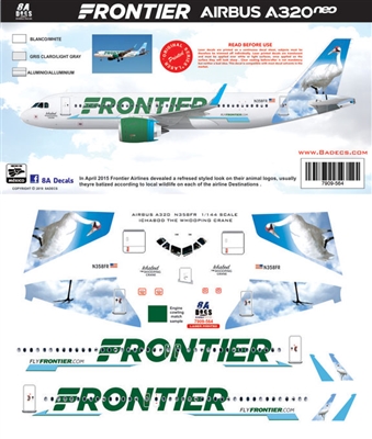 1:144 Frontier Airlines A320NEO 'Ichabod the Whooping Crane'