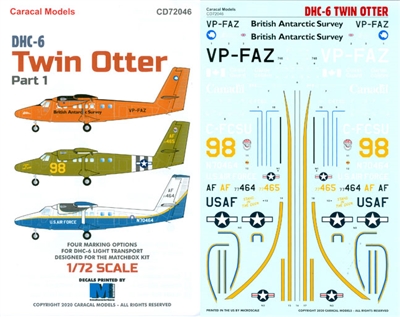 1:72 DHC-6 Twin Otters - British Antarctic Survey, USAF Academy Skydive team, Canada Coast Guard