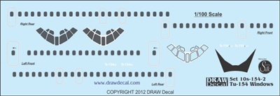 1:100 Tupolev 154 detail sheet, doors, windows and winds