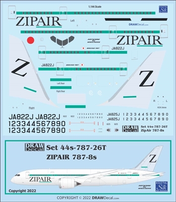 1:144 ZIPAIR Tokyo Boeing 787-8 (with full tail decal)