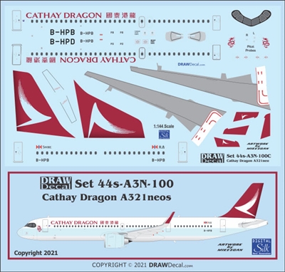 1:144 Cathay Dragon Airbus A.321NEO (with corogard)