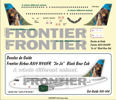 1:144 Frontier Airbus A.319 N931FR 'Jo-Jo' the Black Bear Cub