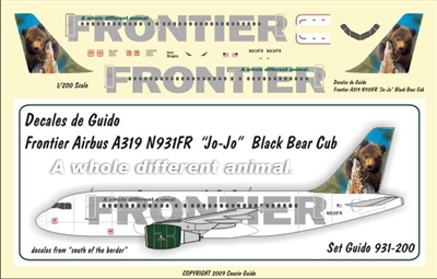 1:200 Frontier Airbus A.319 N931FR 'Jo-Jo' the Black Bear Cub