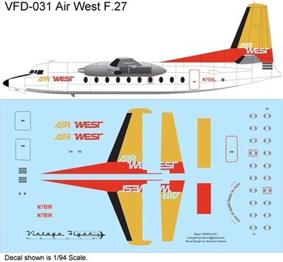1:144 AirWest (gold/red cs) Fokker F.27