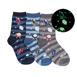 Tic Tac Toe Rocket Ship Glow in the Dark Boys Socks - 3 Pairs