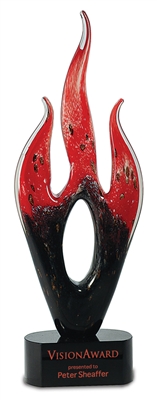 16 1/4 inch Red/Black Flame Art Glass on Black Base