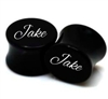 Pair of Solid Black Acrylic Personalized "Name" Plugs
