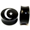 Pair of Solid Black Acrylic "Crescent Moon & Star" Plugs