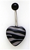 Acrylic Black and Gray Zebra Animal Print Bellybutton Navel Piercing Bar Jewelry Ring 14G 3/8"