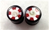 Pair of Organic Brown Sono Plugs with MOP, Crushed Red Coral, & Resin