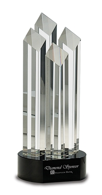 9 inch 4 Column Diamond Crystal on Black Pedestal Base