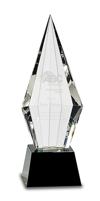 9 1/2 inch Obelisk Facet Crystal on Black Pedestal Base