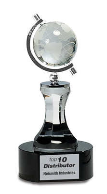 8.5 inch Crystal Spinning Globe with Clear Tower on Black Base