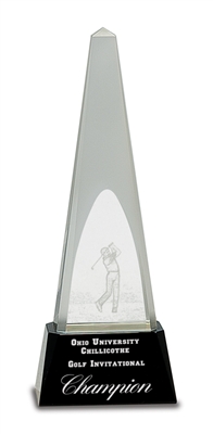 10 1/4 inch Clear Crystal 3D Golf Spire on Black Pedestal Base