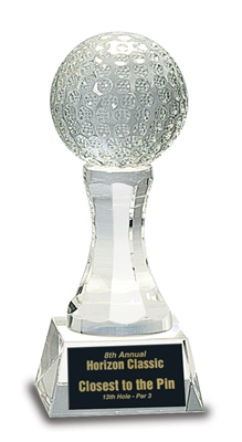 6 inch Crystal Golf Ball on Clear Pedestal Base