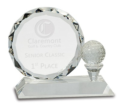 5 1/4 inch Round Facet Crystal with Golf Ball and Clear Pedestal Base