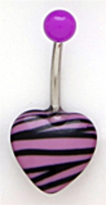 Acrylic Dark Pink and Black Zebra Animal Print Bellybutton Navel Piercing Bar Jewelry Ring 14G 3/8"