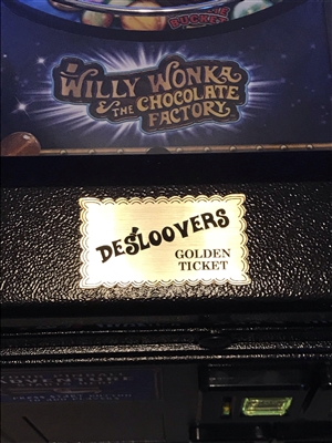 Personalized Golden Ticket engraved plate for Jersey Jack's Willy Wonka pinball machine