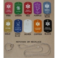 Custom Engraved Personalized Medical Alert ID Dog Tag (Necklaces or Keychain ~ Your Choice)