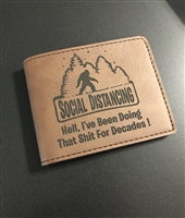 Social Distancing Mens Leatherette Bifold Wallet - Bigfoot Design