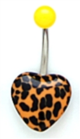 Acrylic Orange and Black Cheetah Animal Print Bellybutton Navel Piercing Bar Jewelry Ring 14G 3/8"