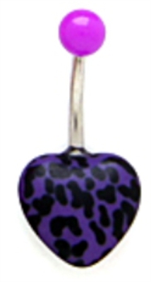 Acrylic Purple and Black Cheetah Animal Print Bellybutton Navel Piercing Bar Jewelry Ring 14G 3/8"
