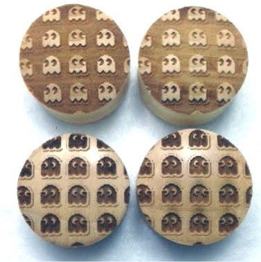 Custom Handmade LIMITED EDITION "Inverted 8-Bit Ghosts" & "8-Bit Ghosts" Organic Wood Plugs - ONLY 50 will be made