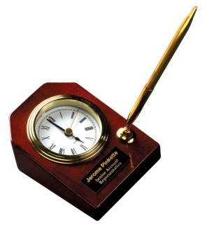 3 5/8 x 4 3/4 Rosewood Piano Finish Desk Clock with Pen