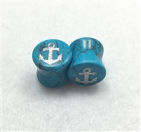 PAIR of Turquoise "Anchor" Stone Plugs