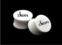 Pair of Personalized Solid White Acrylic "Name" Plugs