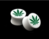 Pair of Solid White Acrylic "Marijuana Leaf" Plugs
