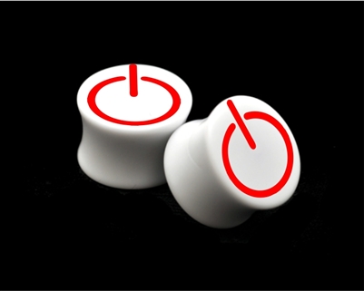 Pair of Solid White Acrylic "Power Button" Plugs