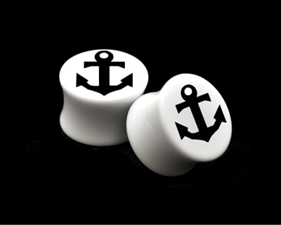 Pair of Solid White Acrylic "Anchor" Plugs