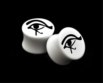 Pair of Solid White Acrylic "Egyptian Eye" Plugs