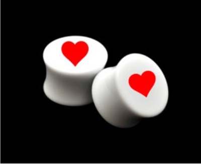 Pair of Solid White Acrylic "Heart" Plugs