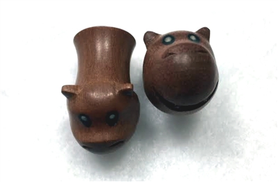 Pair of Handmade "Hippo" Carved Organic Plugs