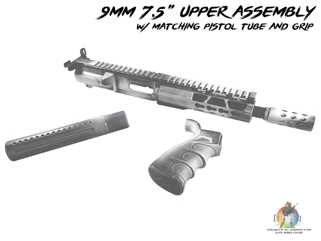 AR15 9MM 7.5" Upper Assembly with Matching Pistol Tube and Grip - Shown Here in Battleworn Stormtrooper White