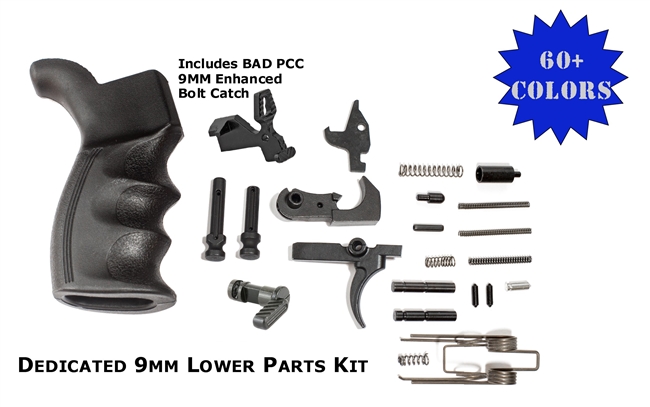 A&A Dedicated 9mm Lower Parts Kit - w/Battle Arms Development Enhanced Bolt Catch PCC 9mm - Available in over 60 Colors!